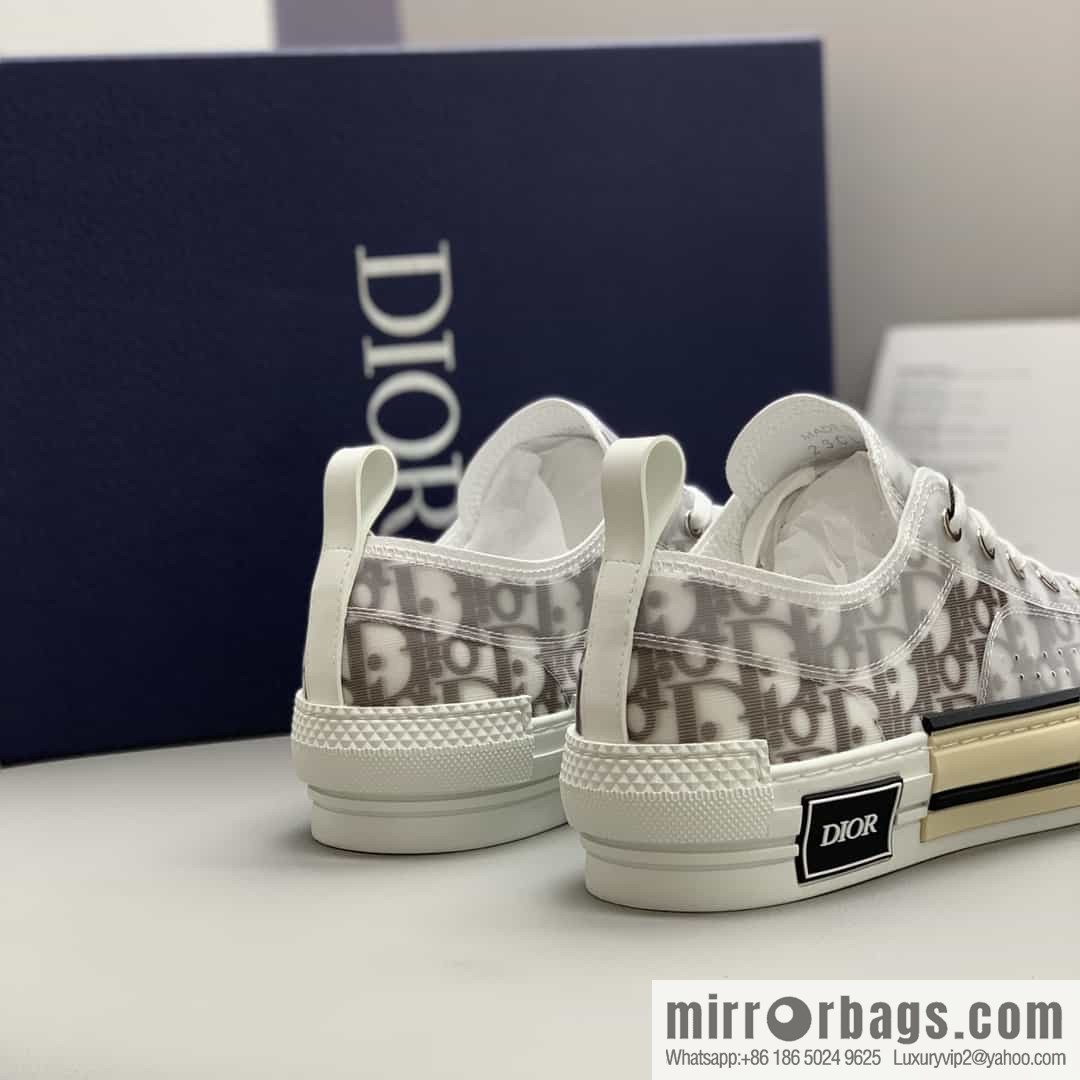 DIOR Dior Unisex low-top shoes with clear mesh fabric inserts and grey Oblique printed canvas