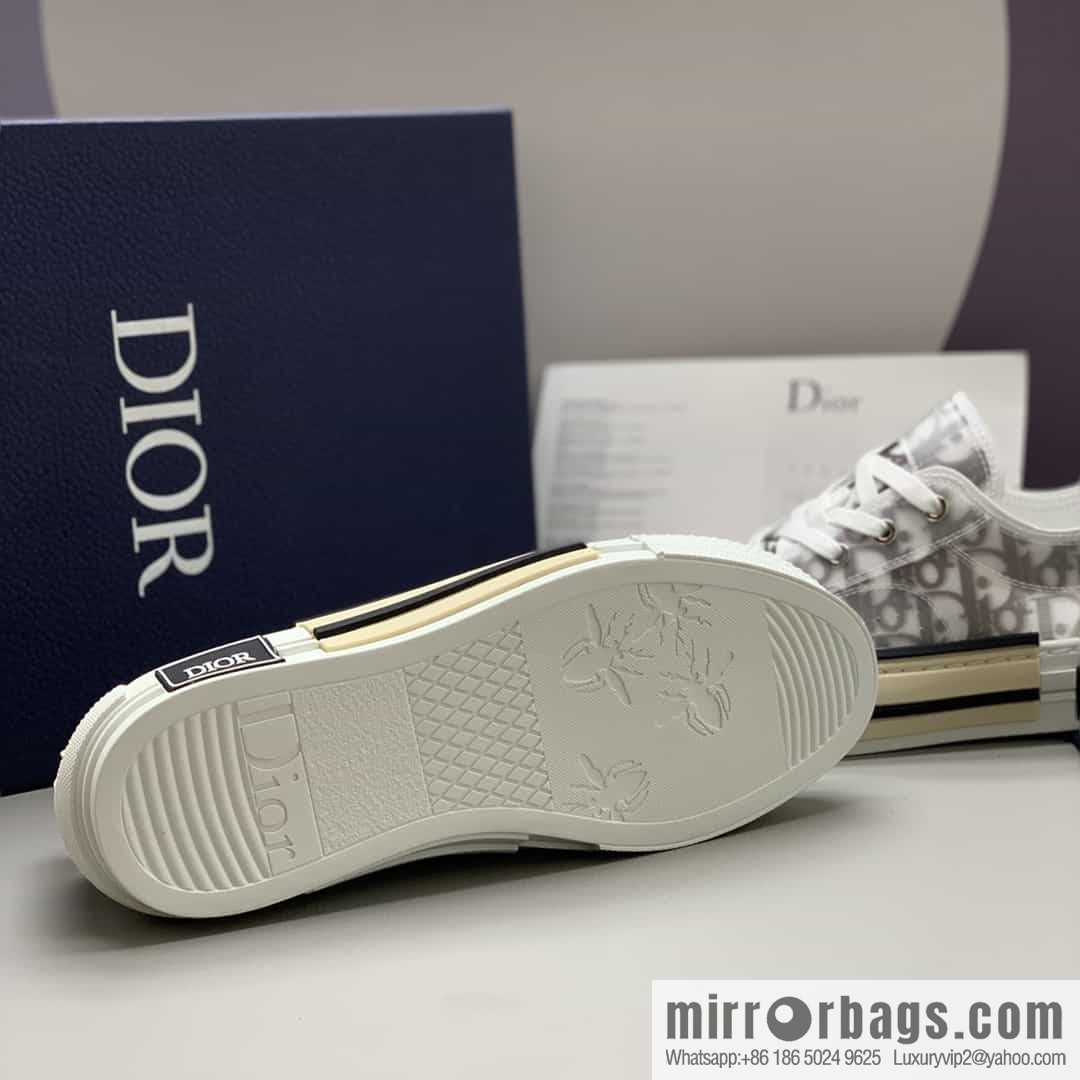 DIOR Dior Unisex low-top shoes with clear mesh fabric inserts and grey Oblique printed canvas