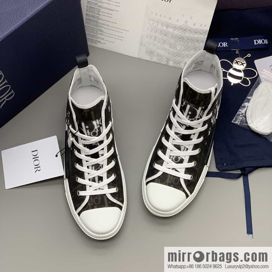 DIOR Dior uses black transparent mesh to carefully make B23 high-top shoes