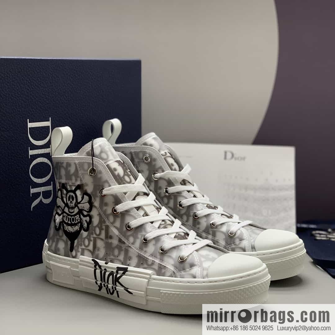 DIOR Dior uses black transparent mesh to carefully make B23 high-top shoes