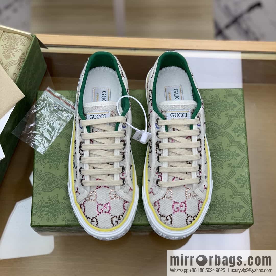 Gucci Gucci uses beige and light purple super double G canvas G home 1977 women's canvas shoes