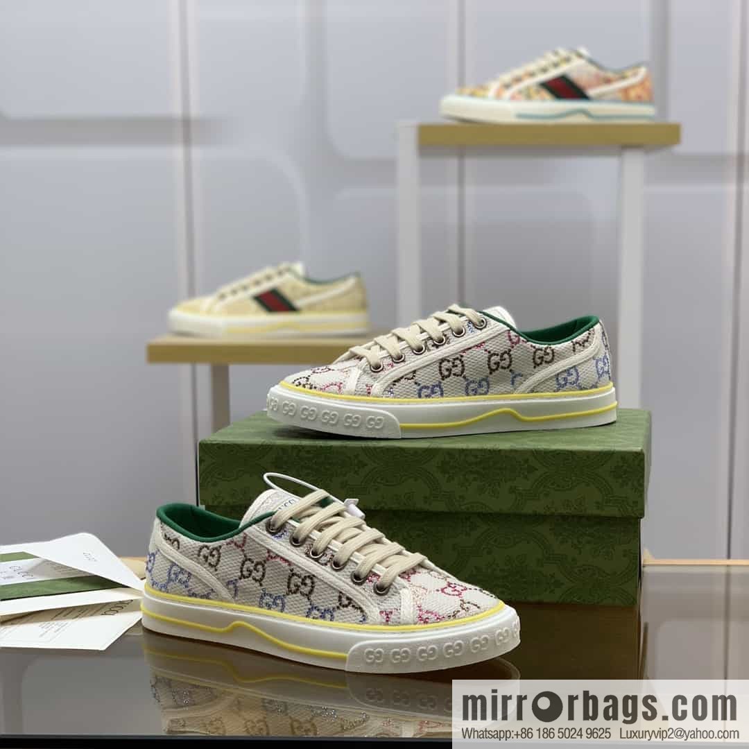 Gucci Gucci uses beige and light purple super double G canvas G home 1977 women's canvas shoes