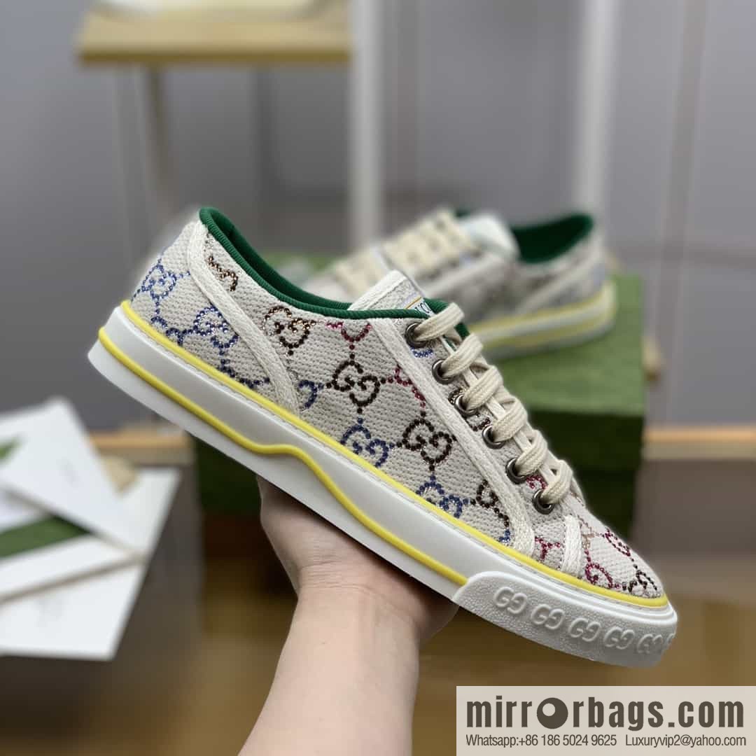 Gucci Gucci uses beige and light purple super double G canvas G home 1977 women's canvas shoes
