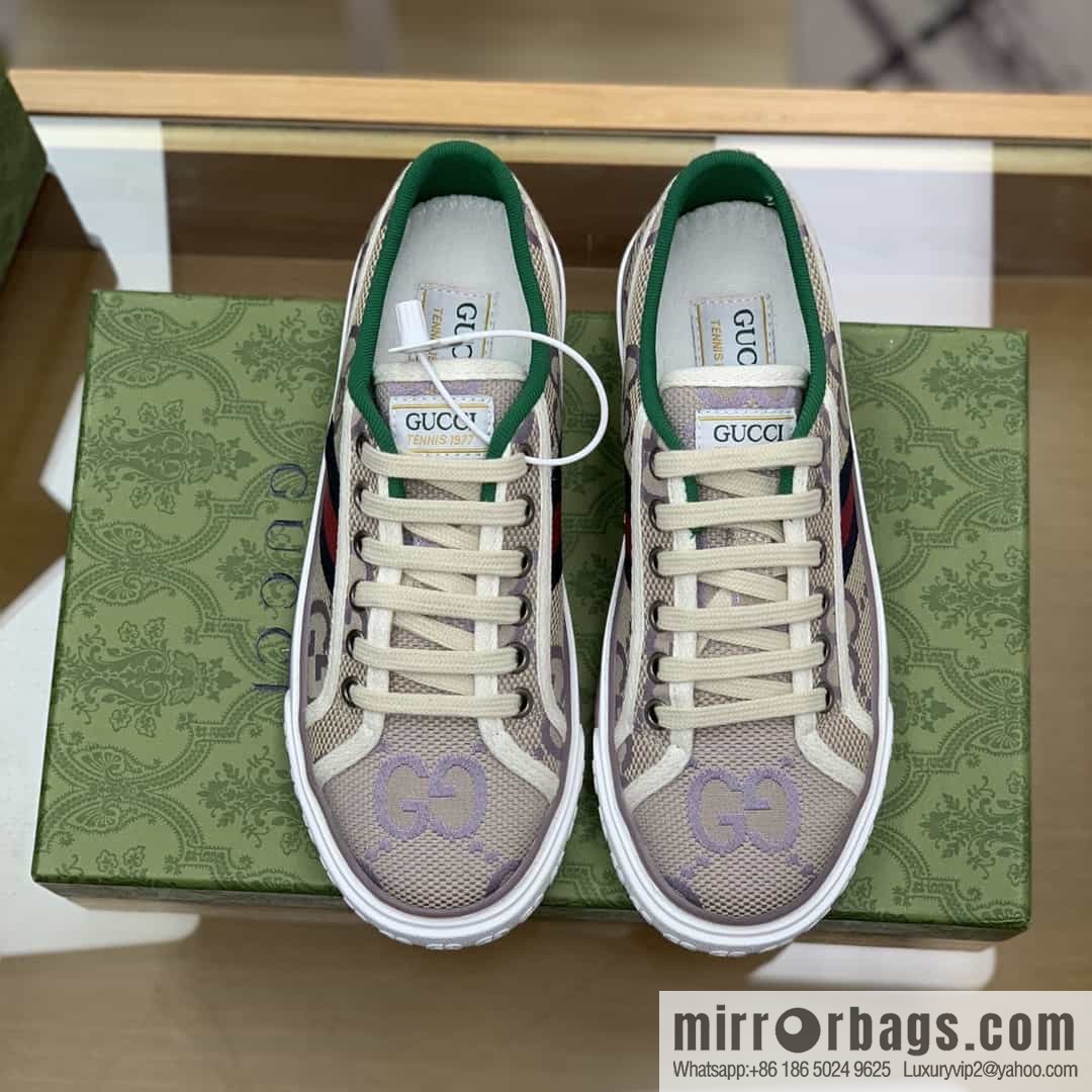 Gucci Gucci uses beige and light purple super double G canvas G home 1977 women's canvas shoes
