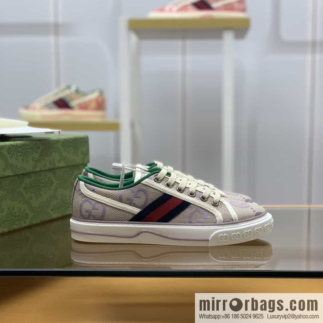 Gucci Gucci uses beige and light purple super double G canvas G home 1977 women's canvas shoes