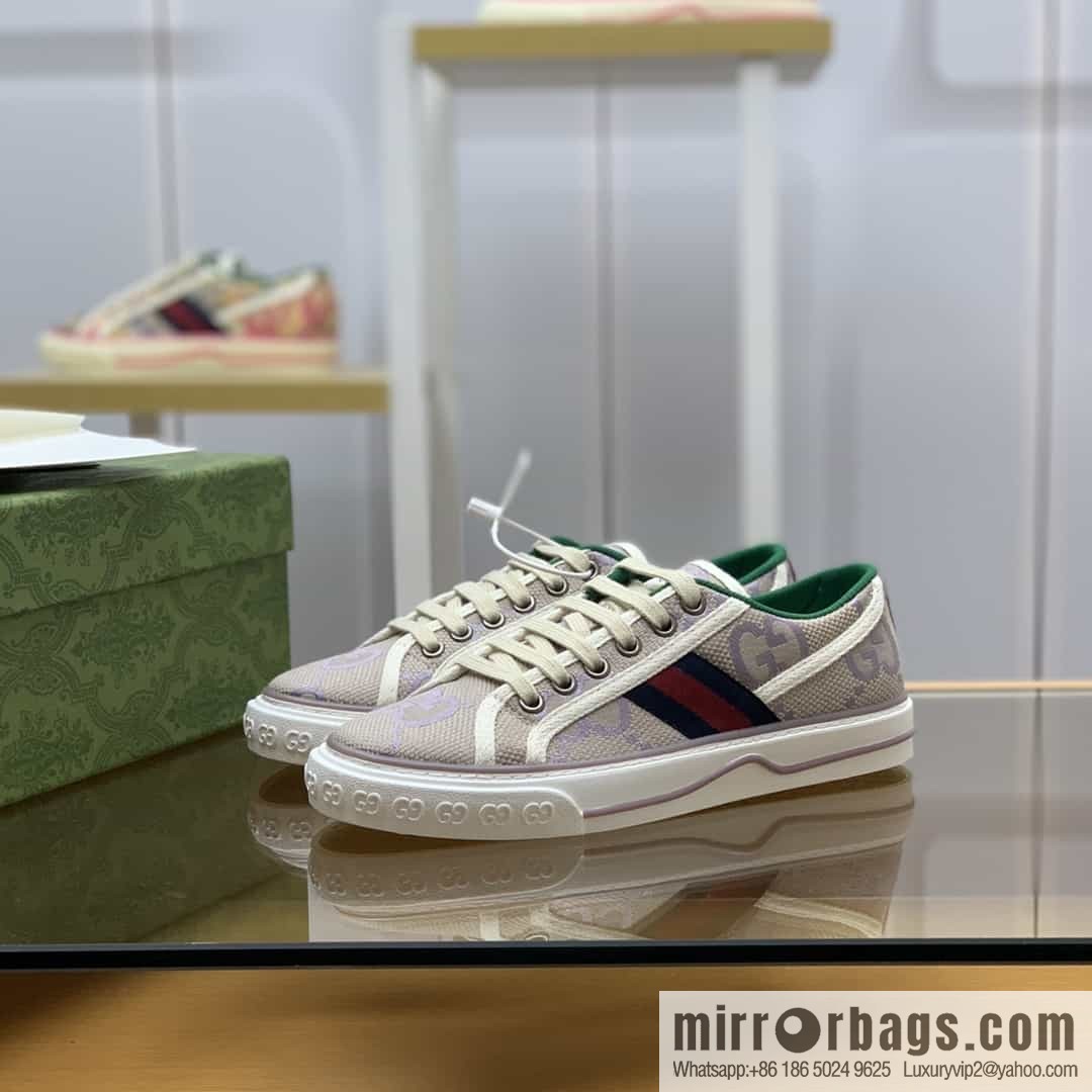 Gucci Gucci uses beige and light purple super double G canvas G home 1977 women's canvas shoes