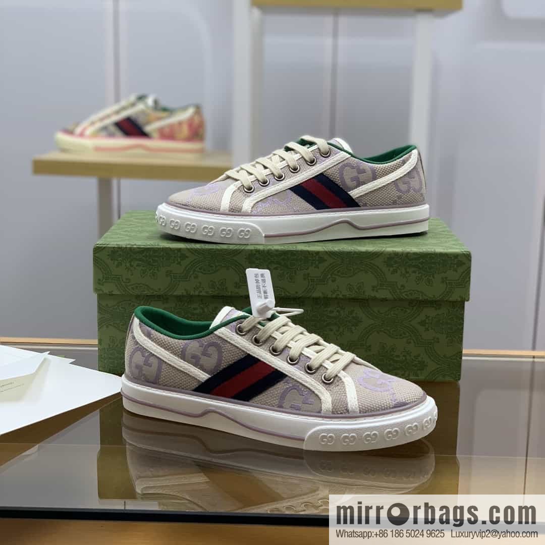 Gucci Gucci uses beige and light purple super double G canvas G home 1977 women's canvas shoes