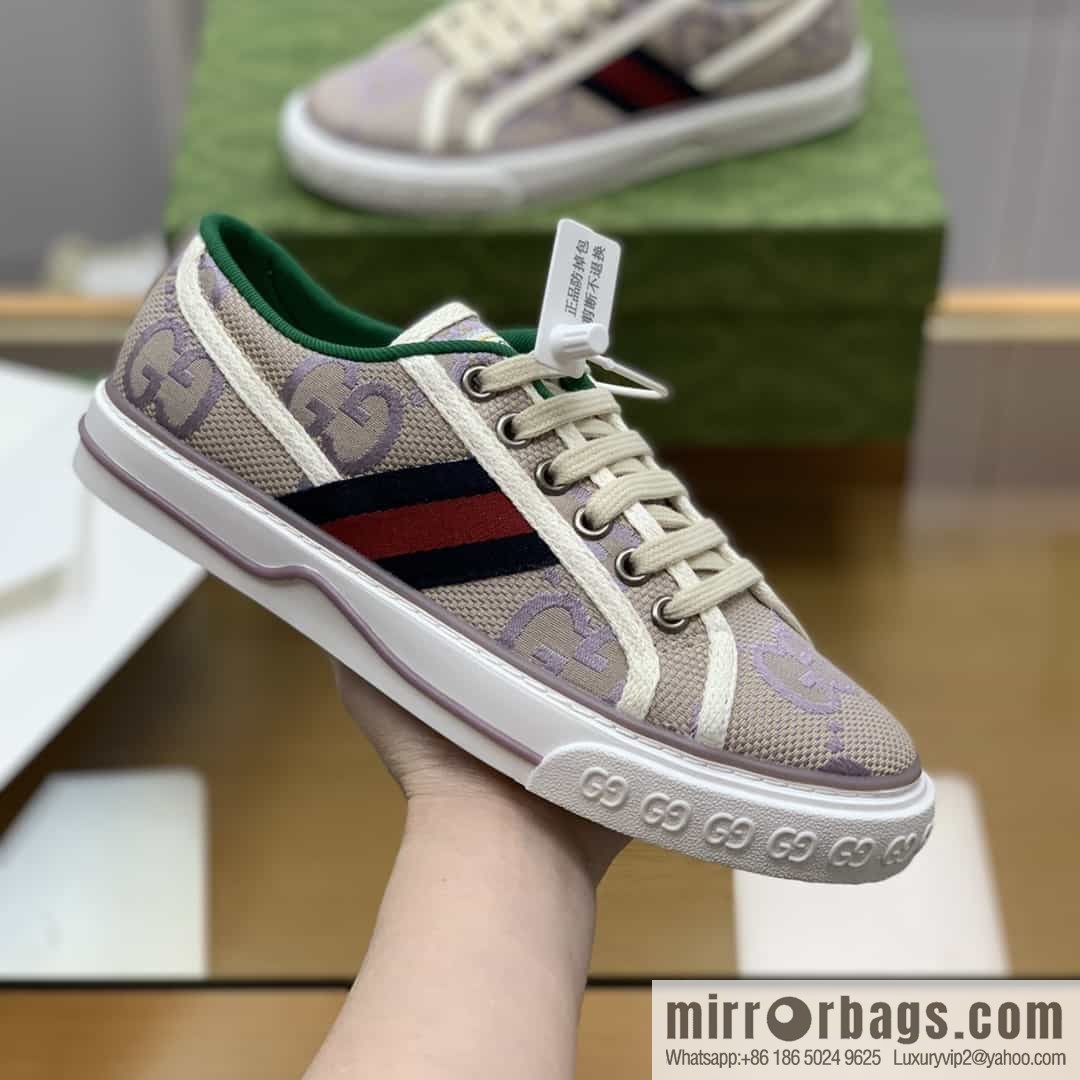 Gucci Gucci uses beige and light purple super double G canvas G home 1977 women's canvas shoes