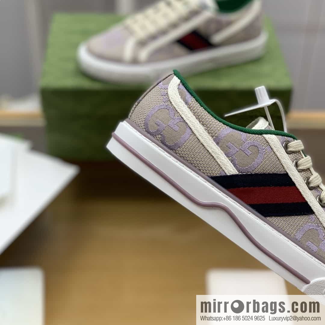 Gucci Gucci uses beige and light purple super double G canvas G home 1977 women's canvas shoes