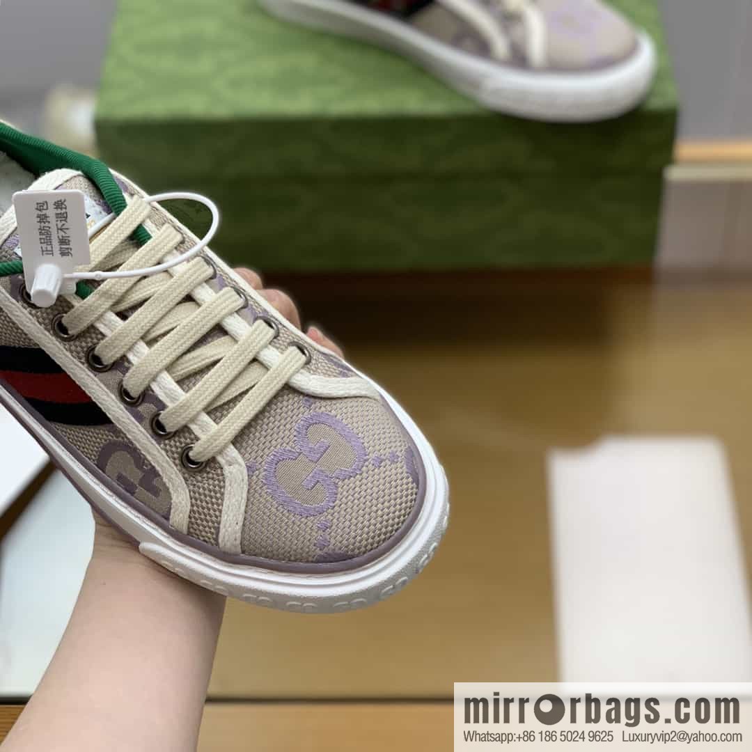 Gucci Gucci uses beige and light purple super double G canvas G home 1977 women's canvas shoes