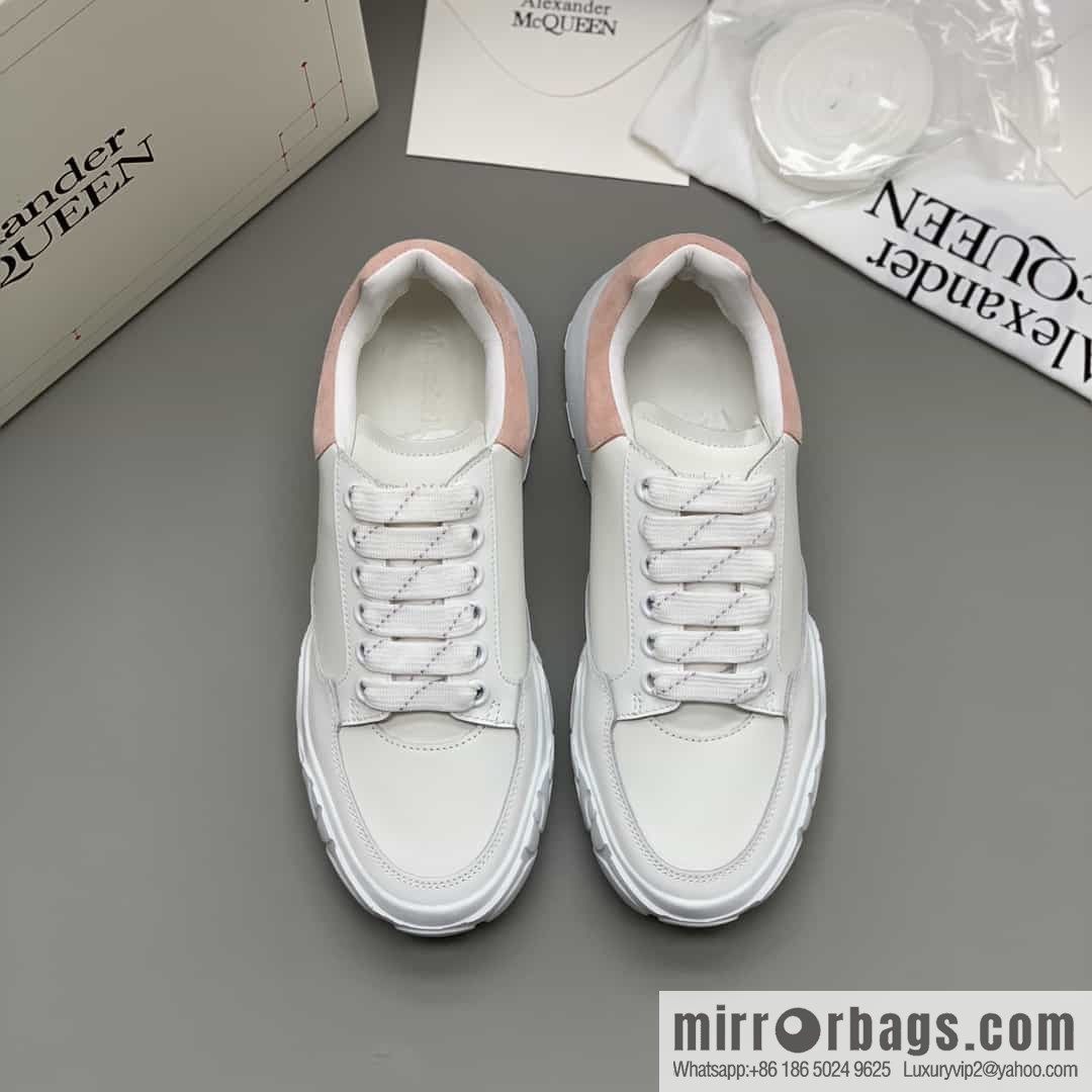 McQueen, leather material, heel pink matte leather patchwork women's sneakers