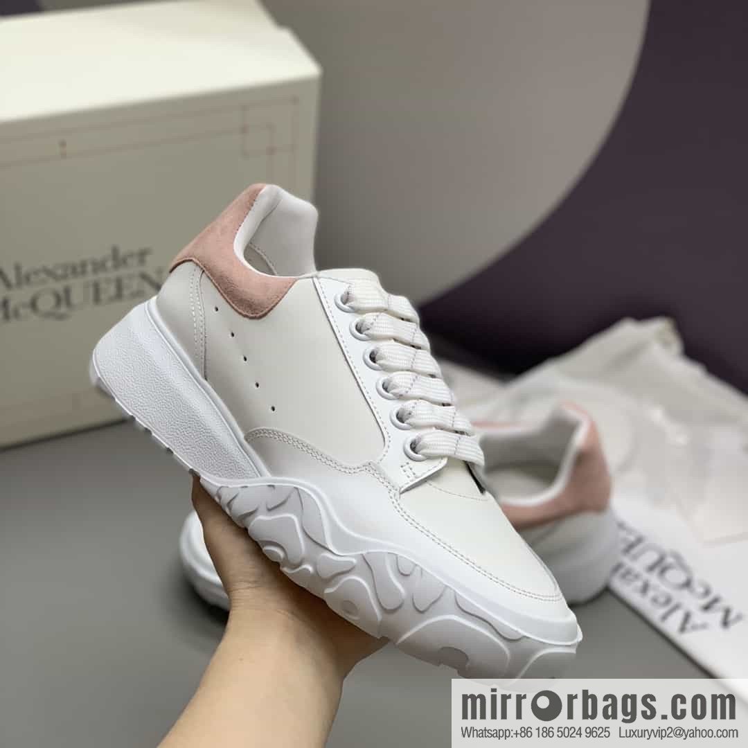 McQueen, leather material, heel pink matte leather patchwork women's sneakers