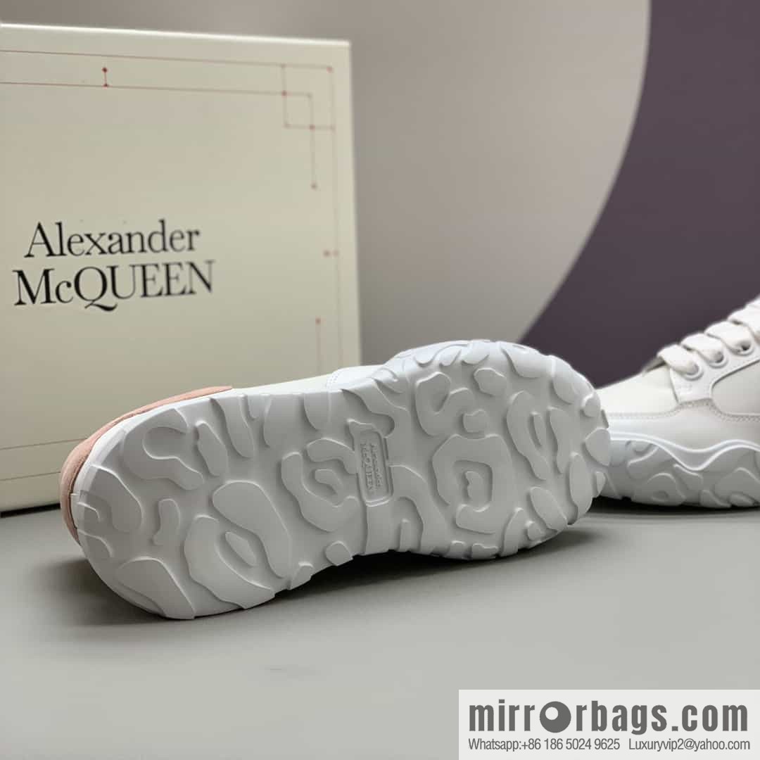 McQueen, leather material, heel pink matte leather patchwork women's sneakers