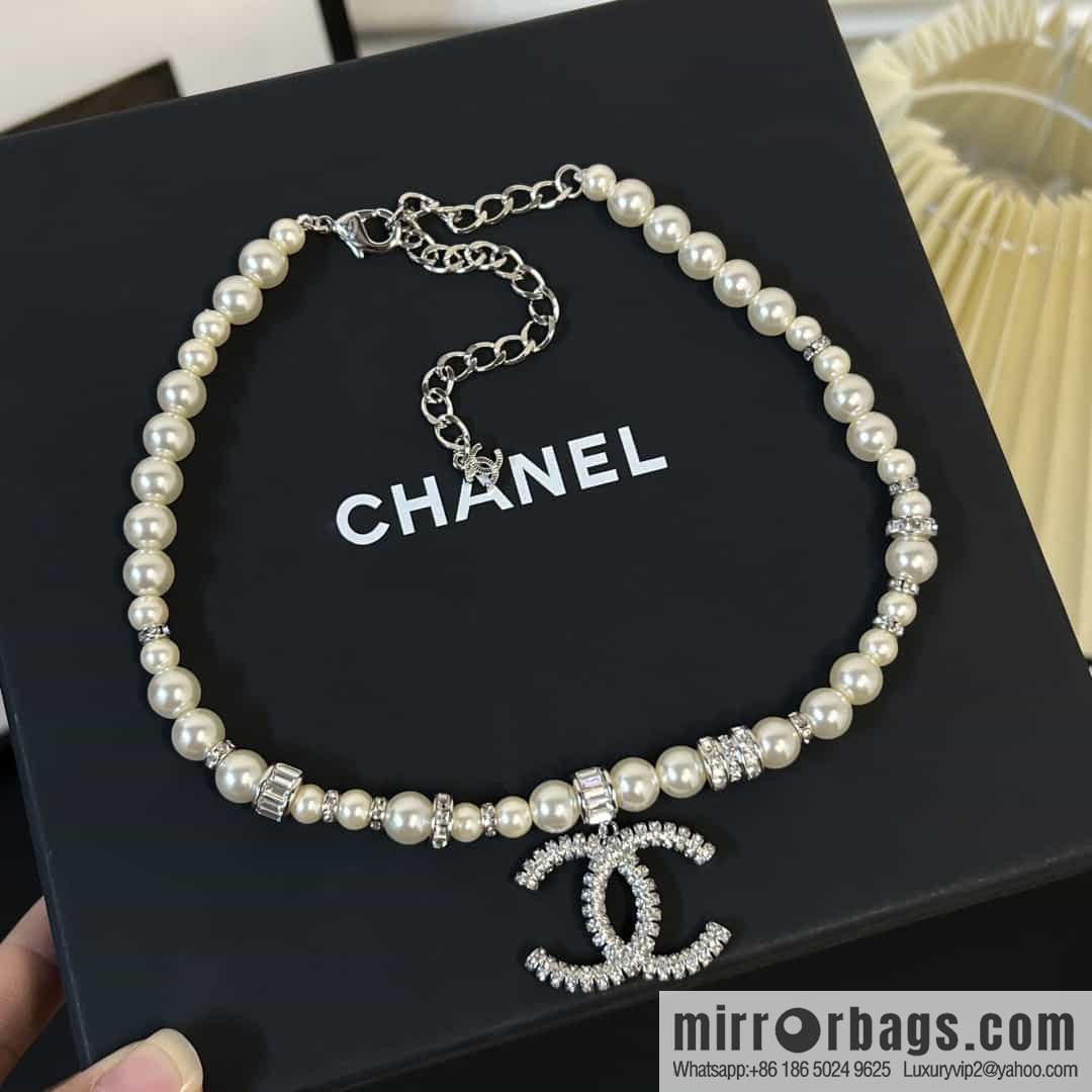 New ☑️ Chanel Full Diamond Double C Pearl Necklace