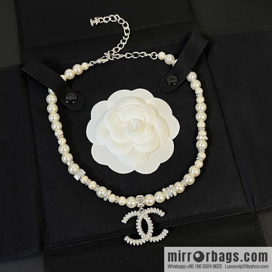 New ☑️ Chanel Full Diamond Double C Pearl Necklace