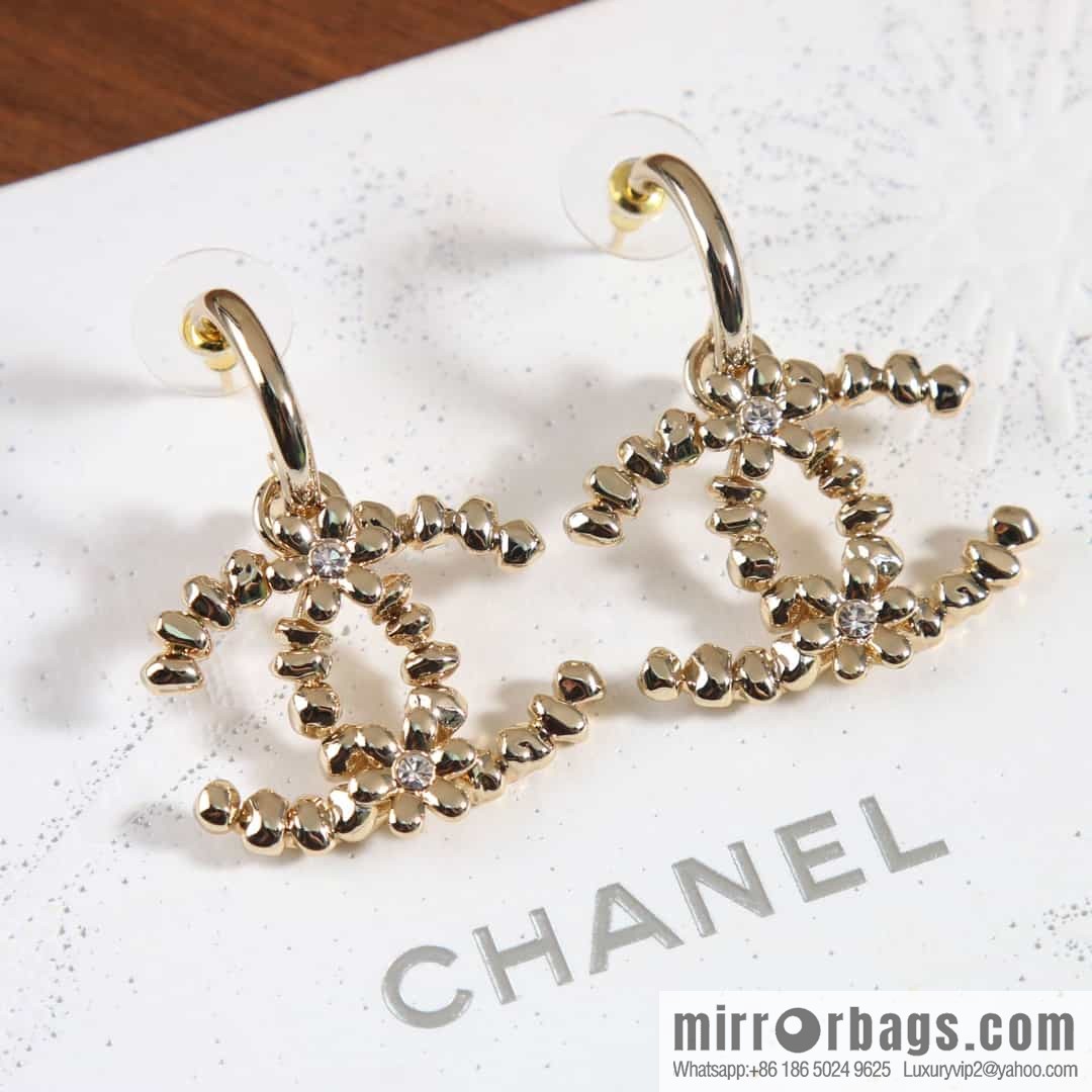 New ☑️ Chanel C2 double c gold bead stud earrings