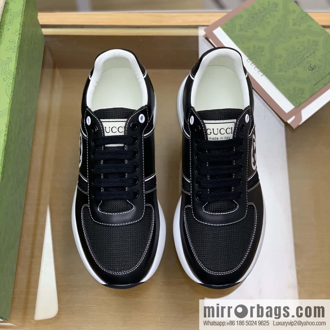 Gucci Gucci uses black leather and black mesh men's sports running shoes