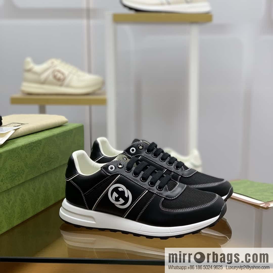 Gucci Gucci uses black leather and black mesh men's sports running shoes