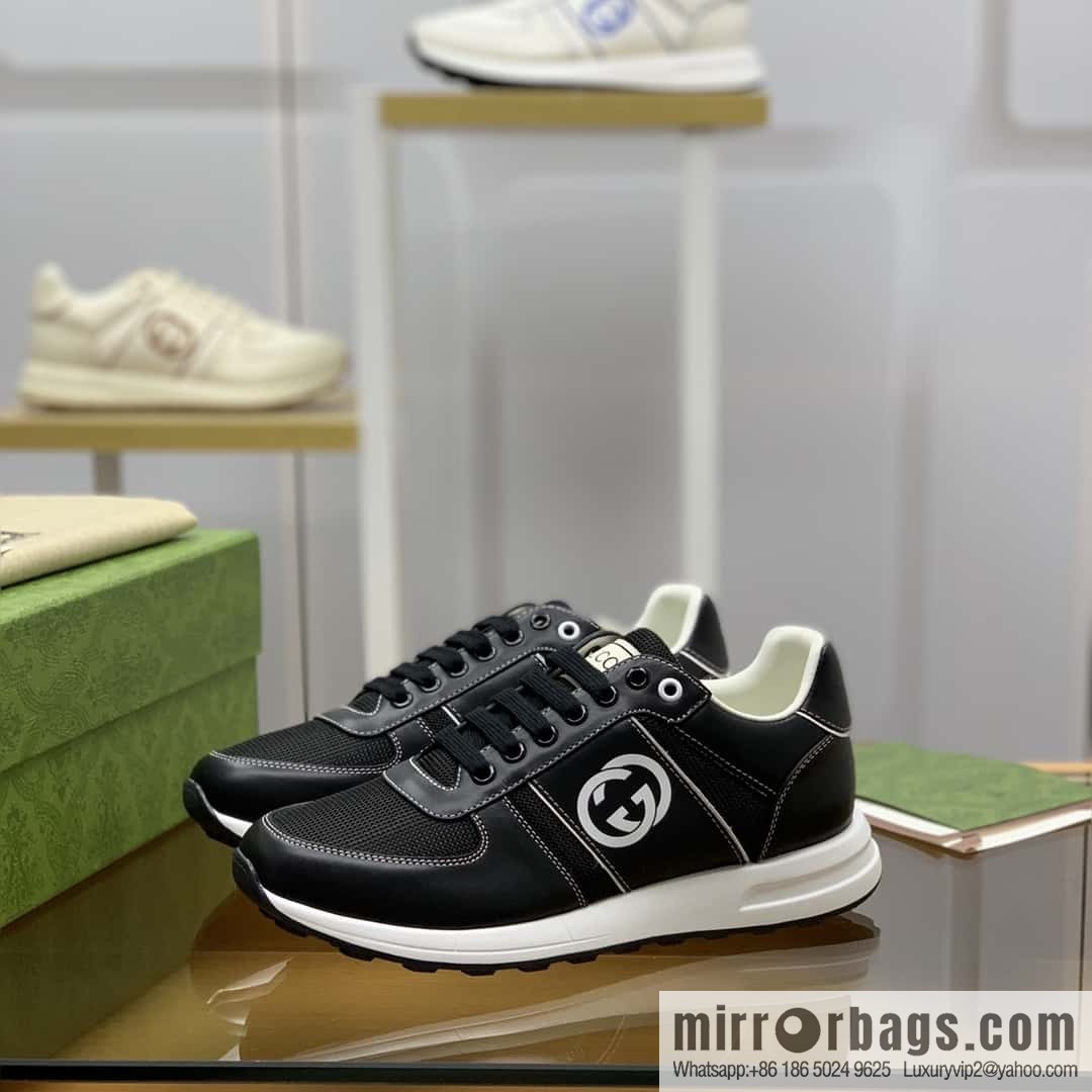 Gucci Gucci uses black leather and black mesh men's sports running shoes