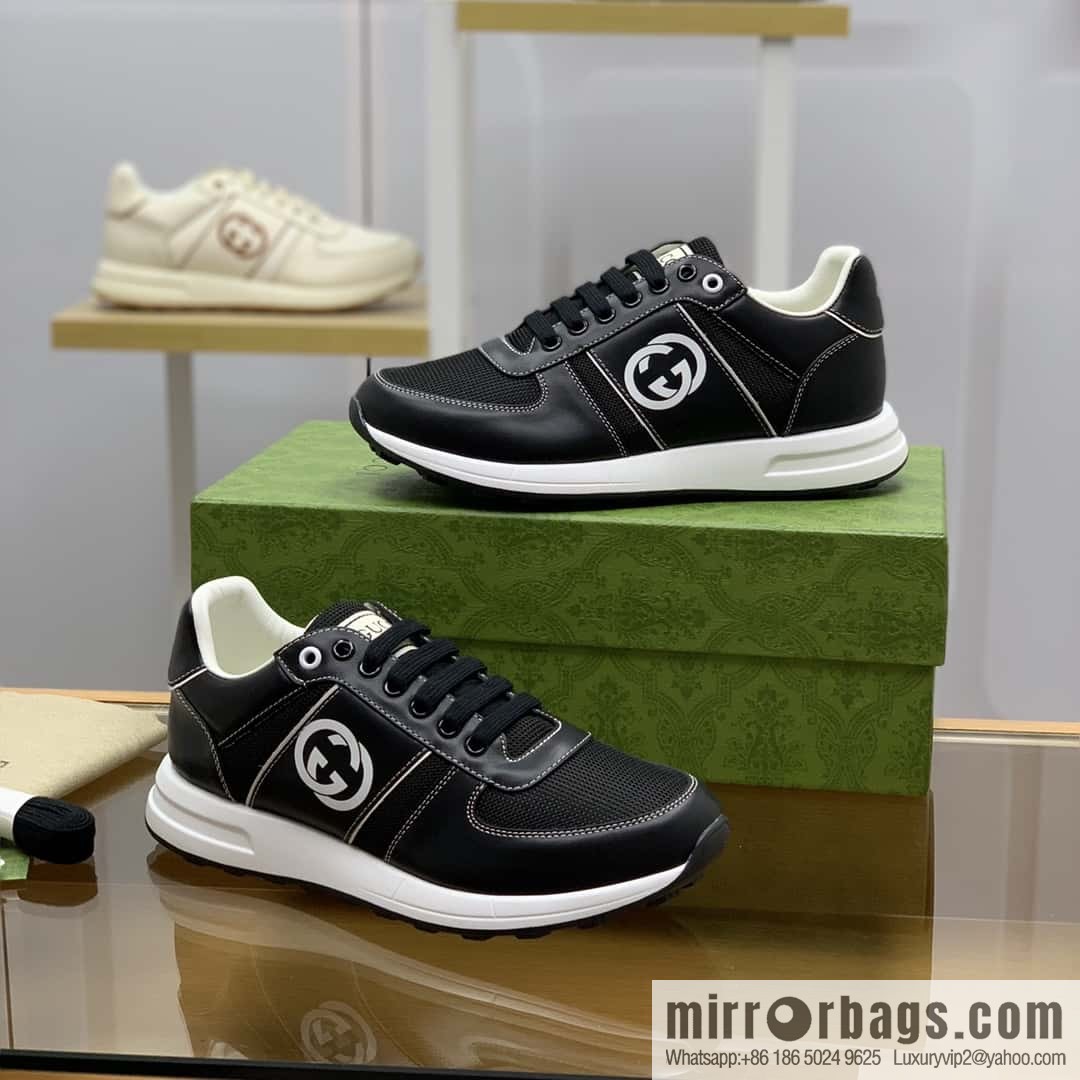 Gucci Gucci uses black leather and black mesh men's sports running shoes