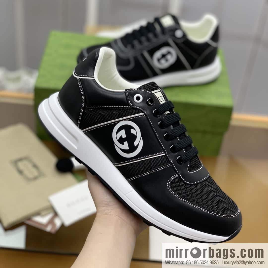 Gucci Gucci uses black leather and black mesh men's sports running shoes