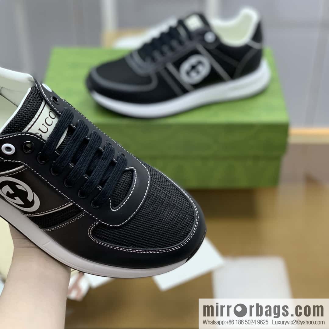 Gucci Gucci uses black leather and black mesh men's sports running shoes