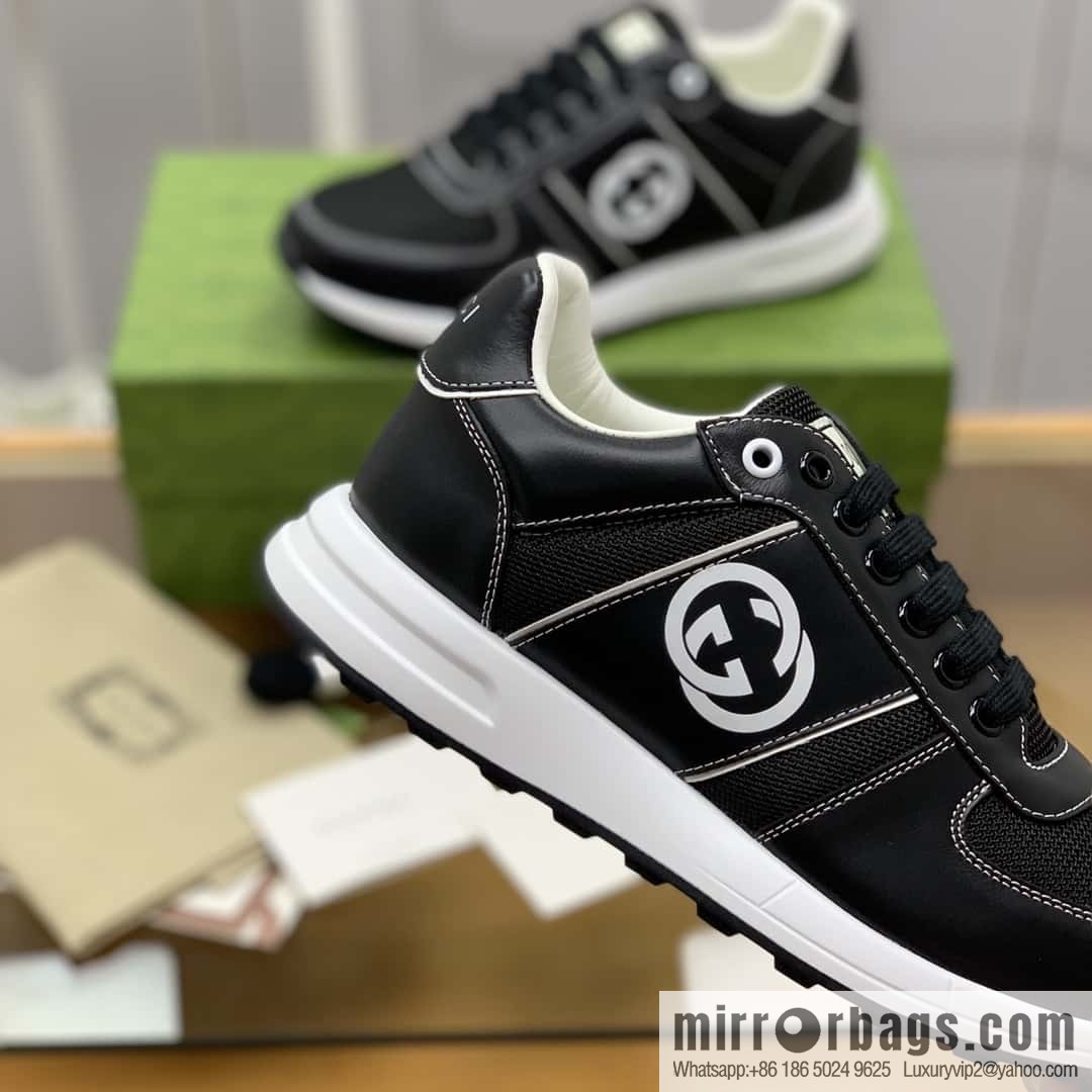 Gucci Gucci uses black leather and black mesh men's sports running shoes