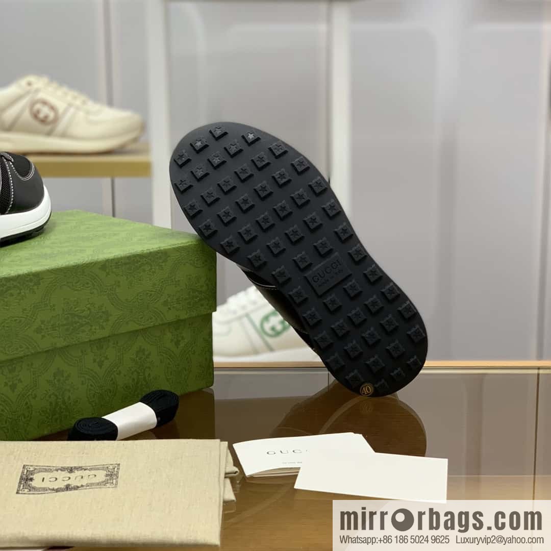 Gucci Gucci uses black leather and black mesh men's sports running shoes