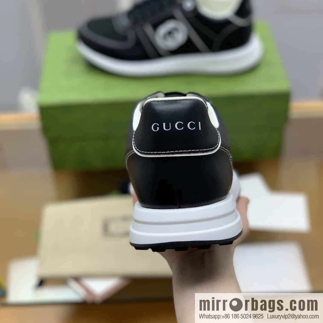Gucci Gucci uses black leather and black mesh men's sports running shoes