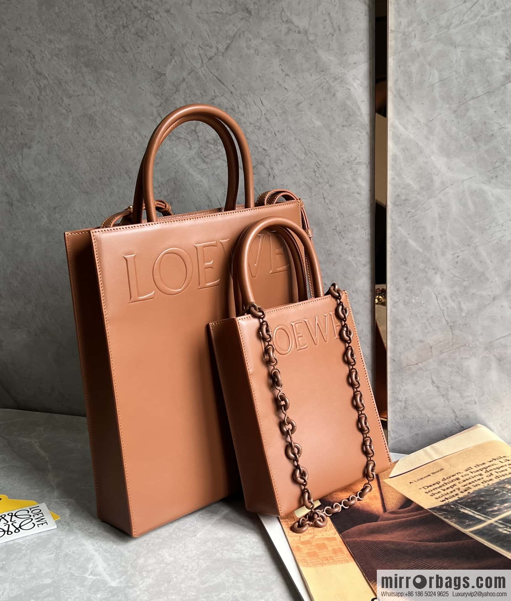 LOEWE latest show A5 tote music small tote bag 0691 brown