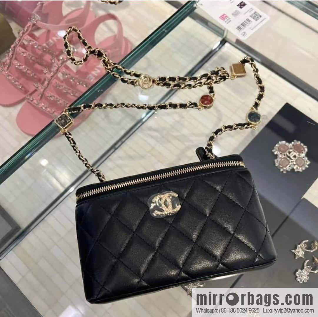 CHANEL 23A Premium Handicraft Collection, Limited Edition Gem chain strap box bag AP3416 black