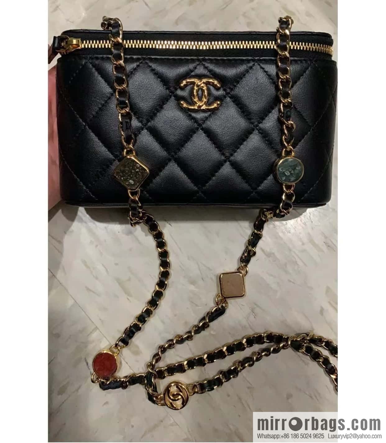 CHANEL 23A Premium Handicraft Collection, Limited Edition Gem chain strap box bag AP3416 black