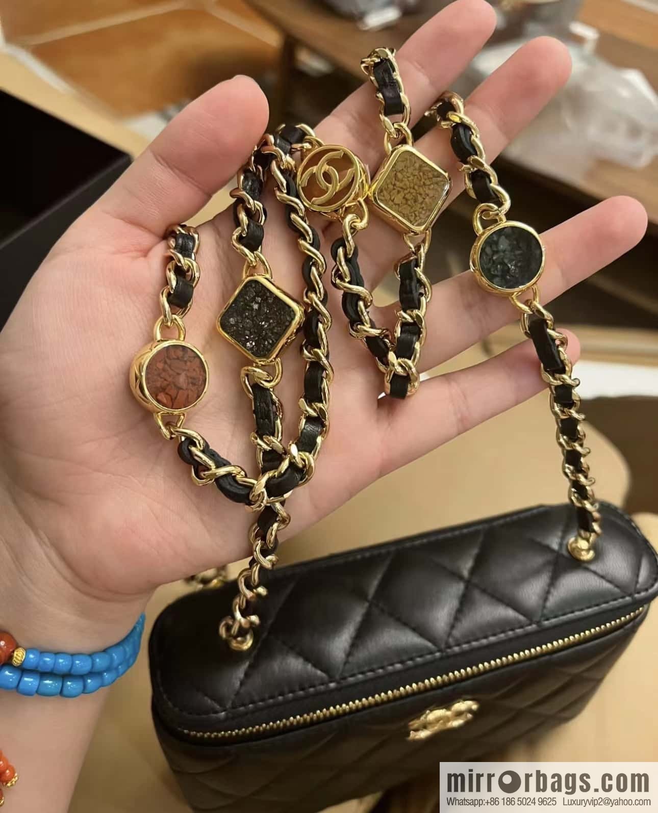CHANEL 23A Premium Handicraft Collection, Limited Edition Gem chain strap box bag AP3416 black
