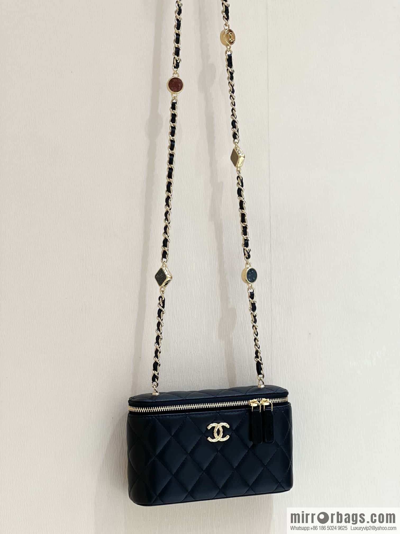 CHANEL 23A Premium Handicraft Collection, Limited Edition Gem chain strap box bag AP3416 black