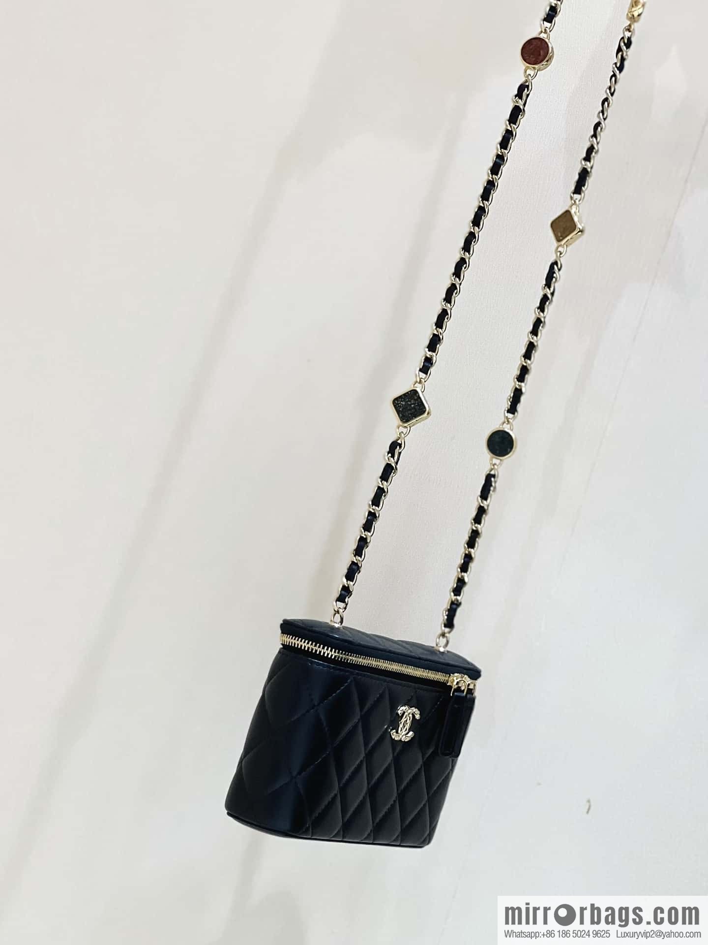 CHANEL 23A Premium Handicraft Collection, Limited Edition Gem chain strap box bag AP3416 black