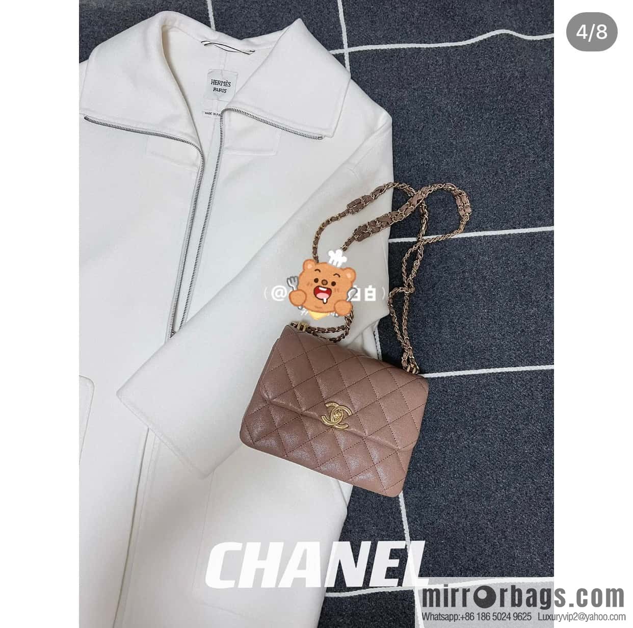 CHANEL 22k autumn and winter high-end ready-to-wear series, lychee leather square fat AS3580 milk tea color