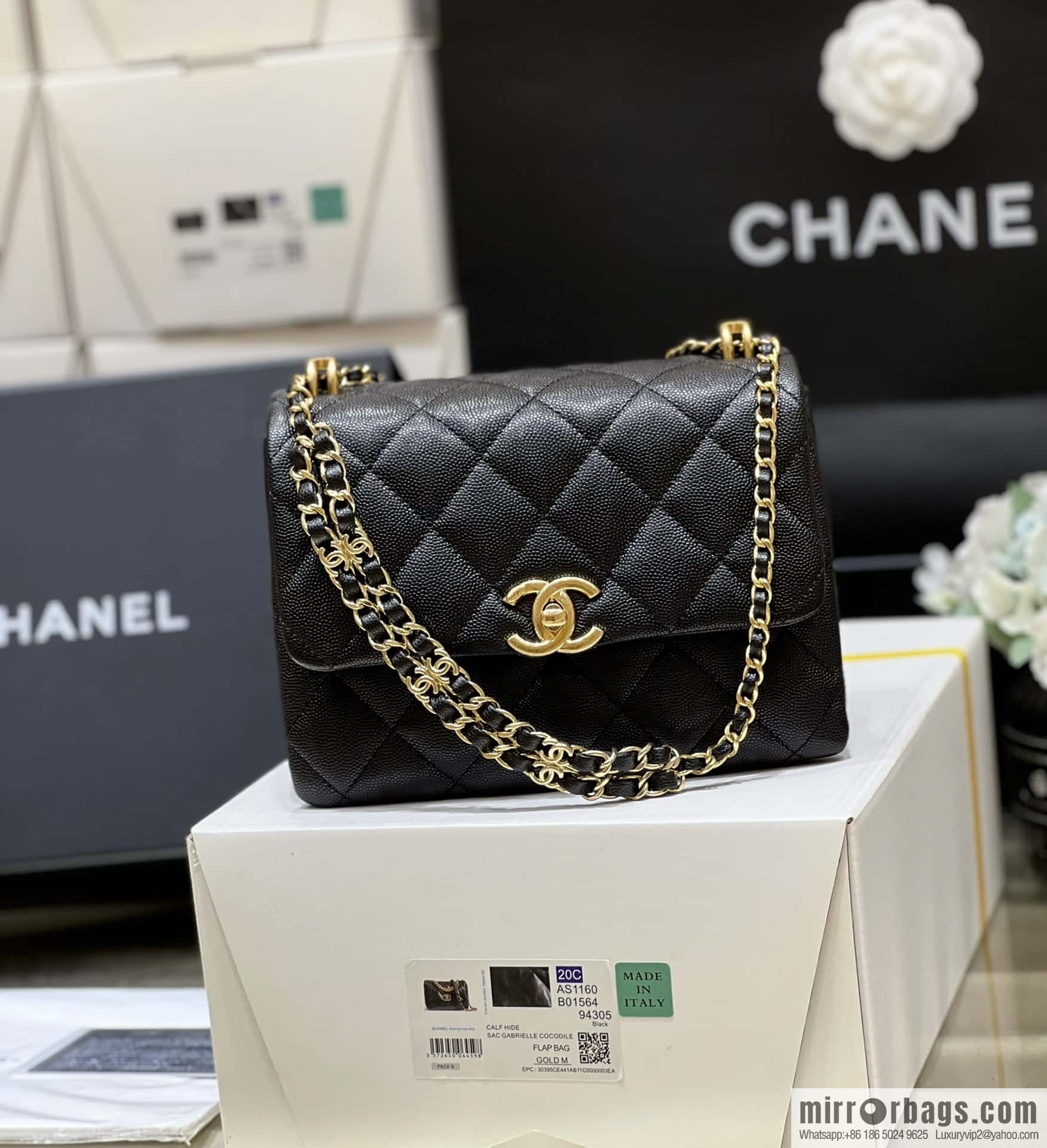 CHANEL 22k autumn and winter high-end ready-to-wear series, lychee leather square fat AS3580 black