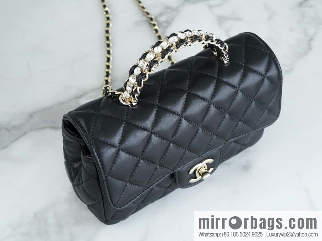 CHANEL 23A rhinestone handle cf medium black AS4141