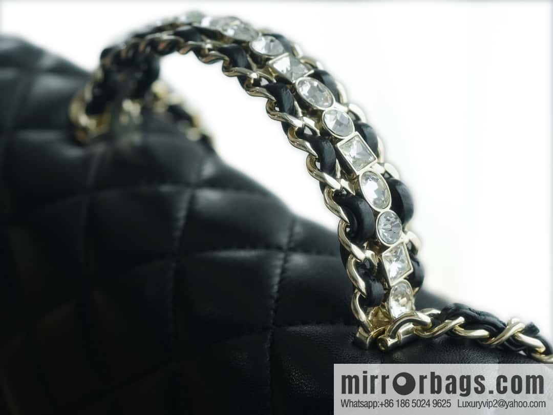 CHANEL 23A rhinestone handle cf medium black AS4141