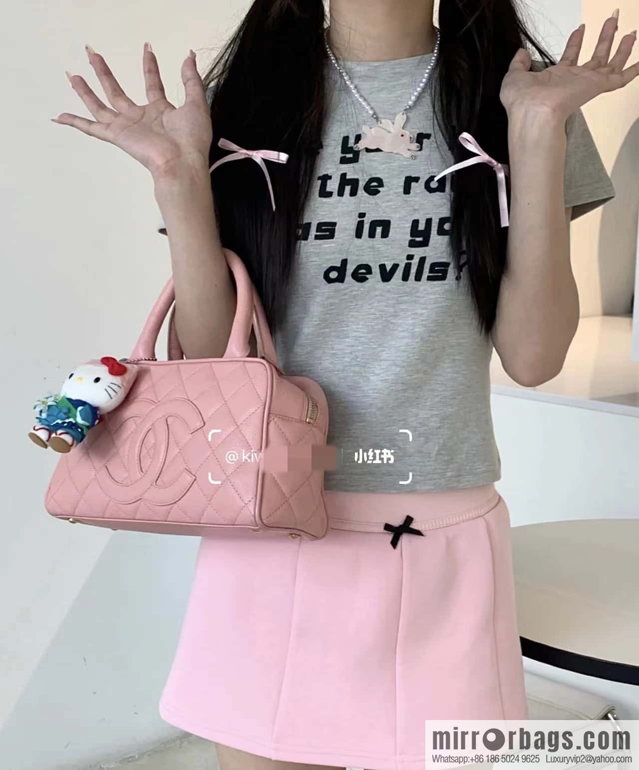 CHANEL CNNe same hot medieval bowling bag A20996 pink