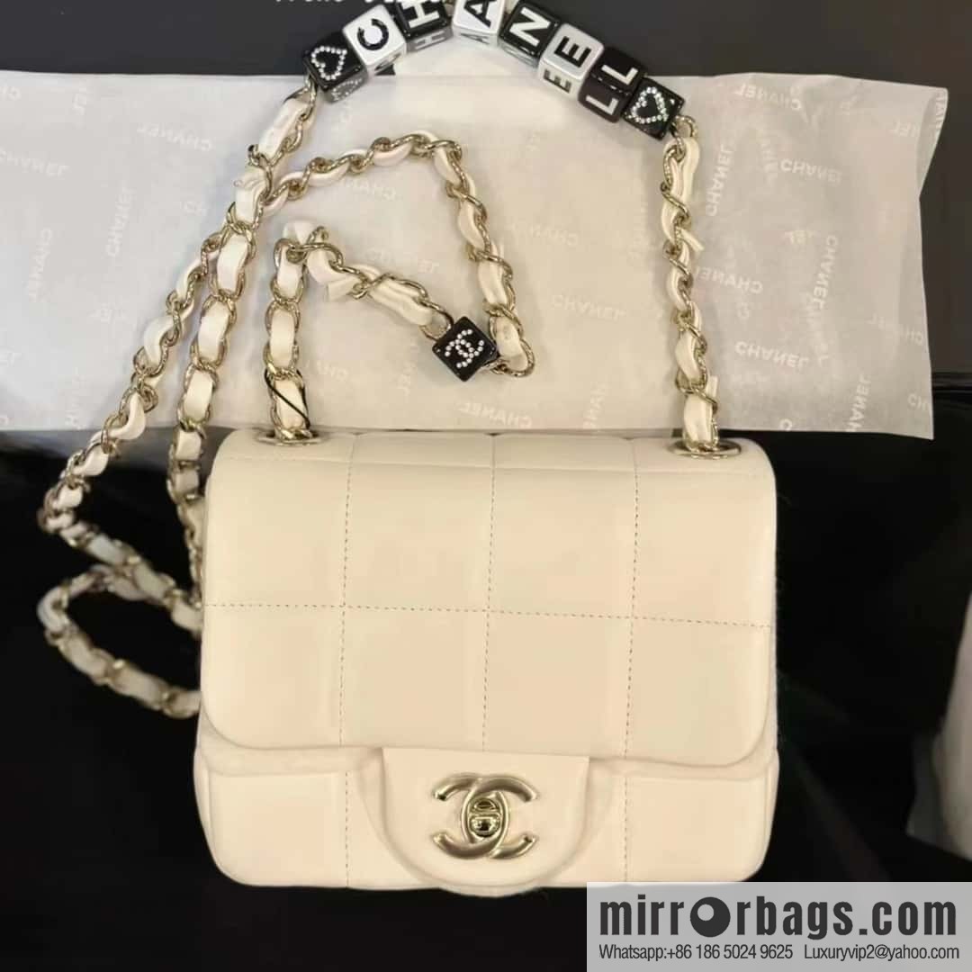 CHANEL 23C dice chain strap square fat man AS3744 white