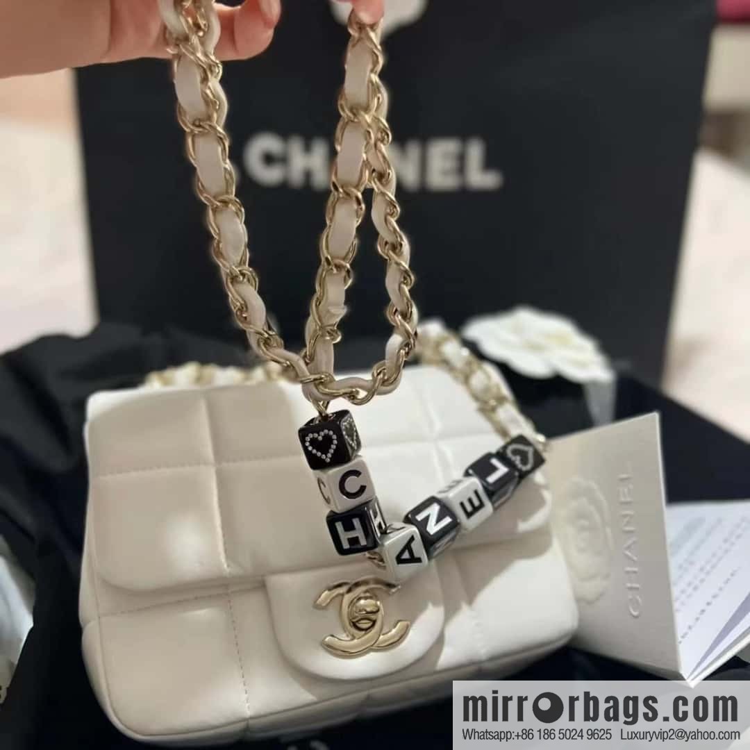 CHANEL 23C dice chain strap square fat man AS3744 white