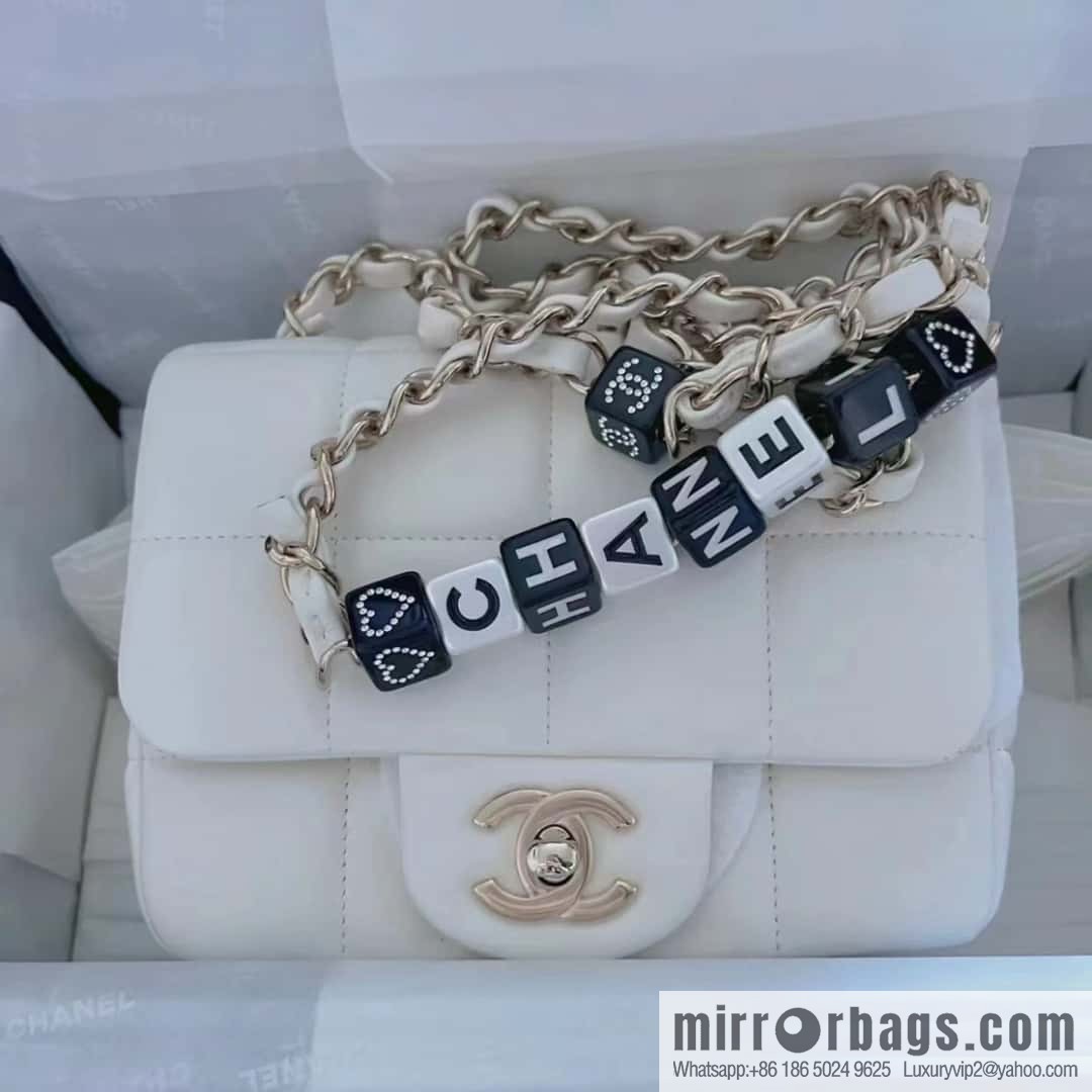 CHANEL 23C dice chain strap square fat man AS3744 white