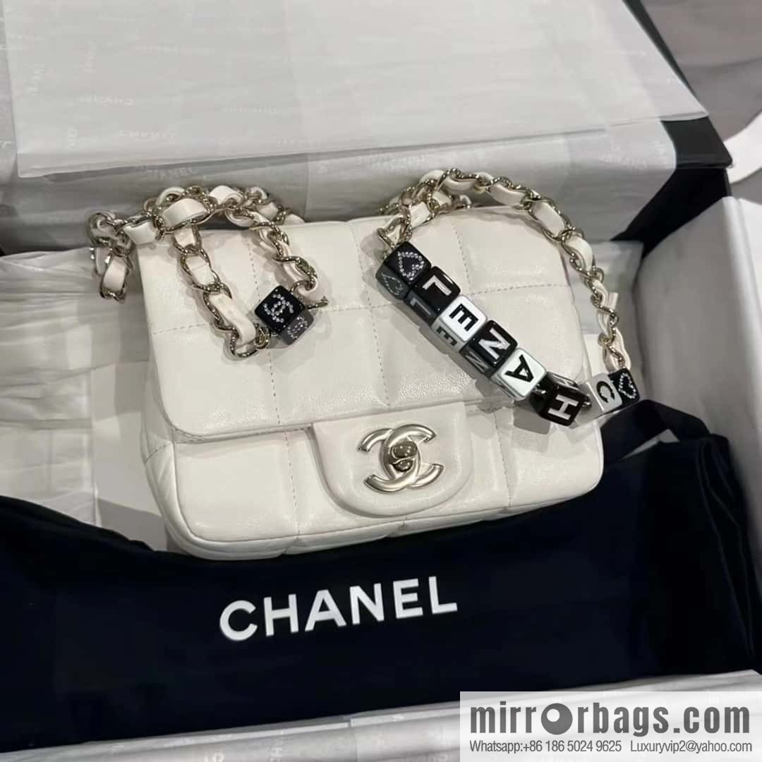 CHANEL 23C dice chain strap square fat man AS3744 white