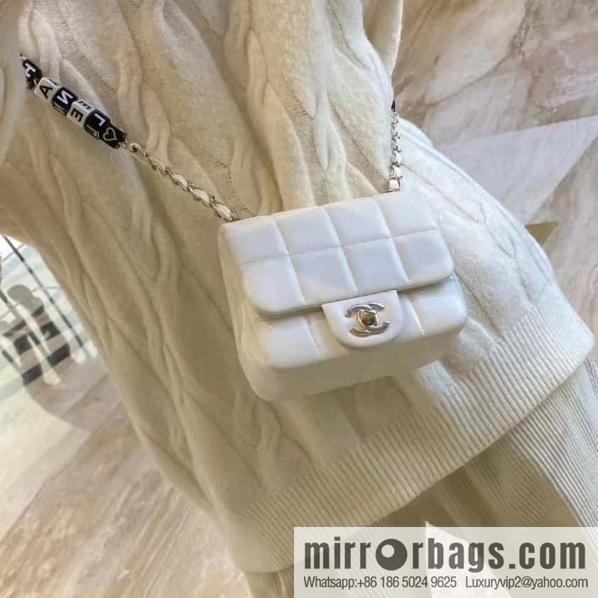 CHANEL 23C dice chain strap square fat man AS3744 white