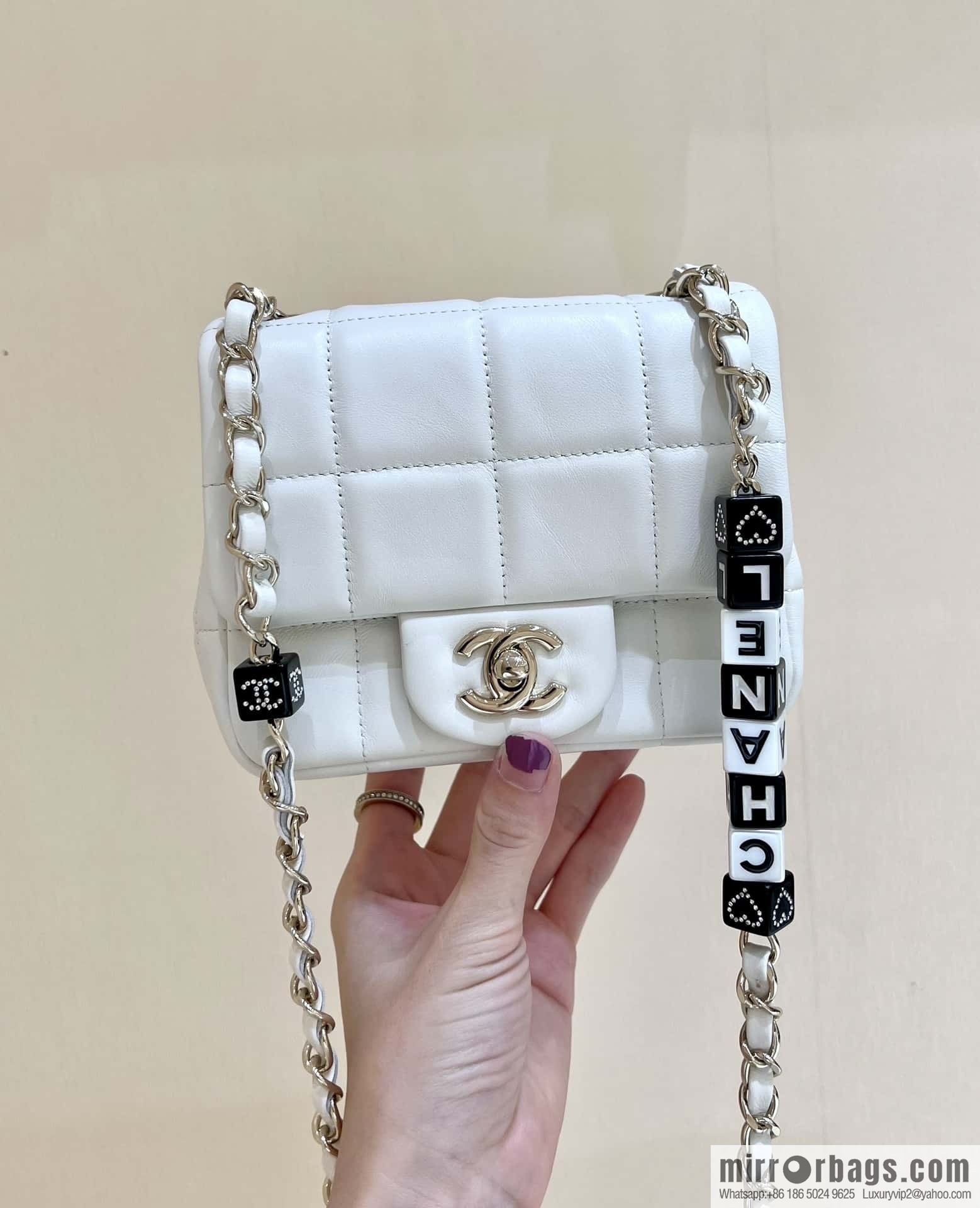 CHANEL 23C dice chain strap square fat man AS3744 white