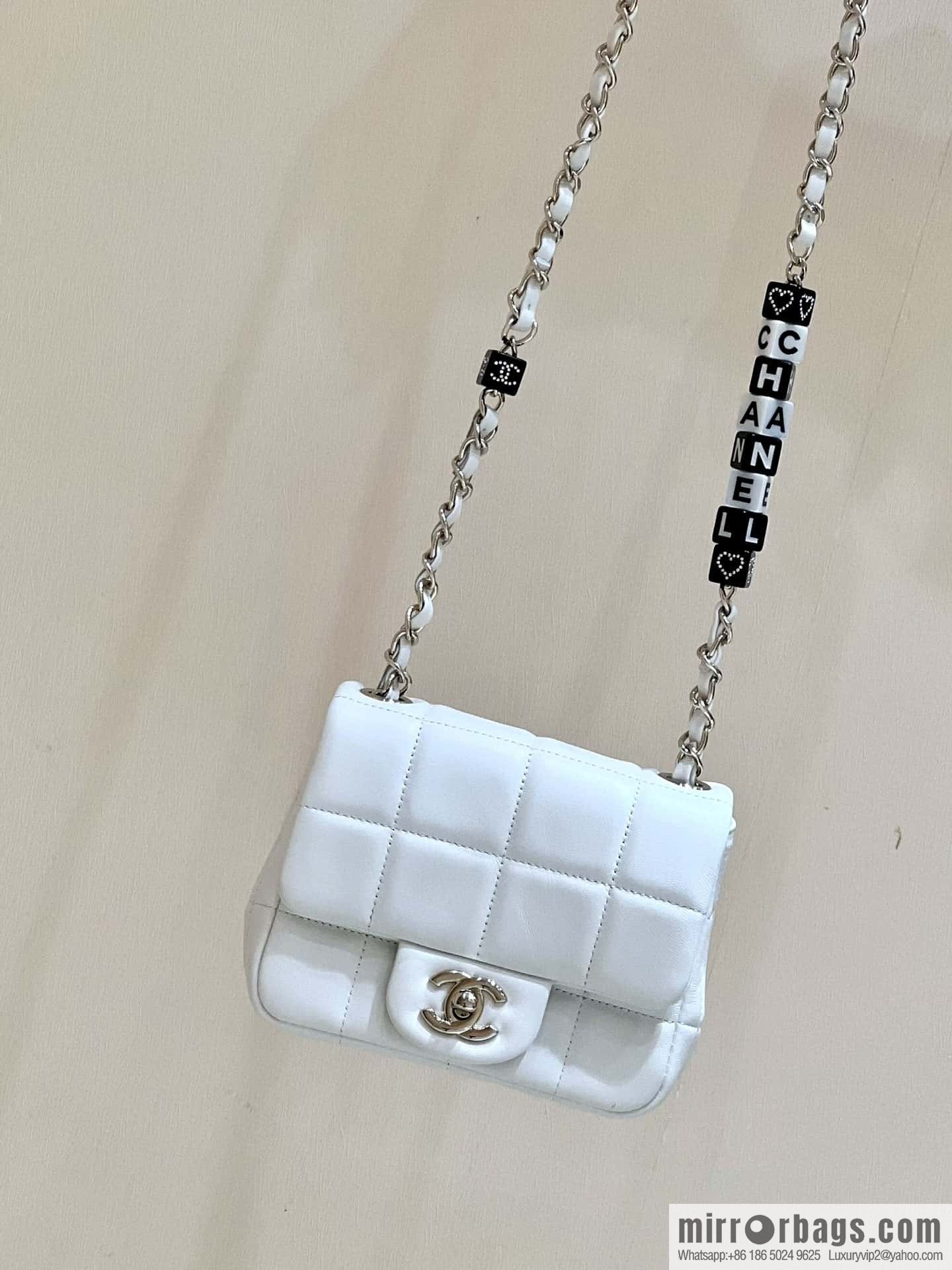 CHANEL 23C dice chain strap square fat man AS3744 white