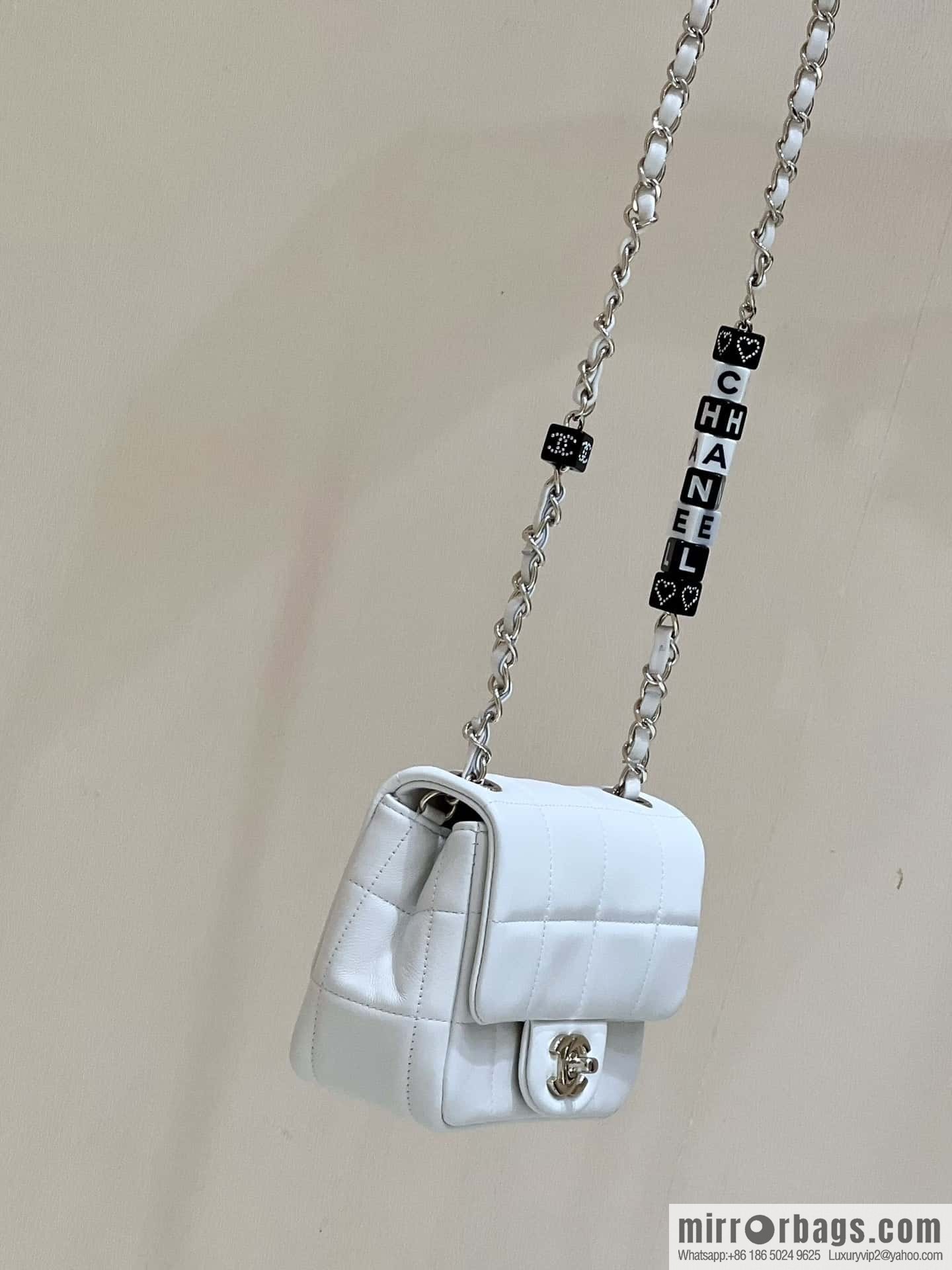 CHANEL 23C dice chain strap square fat man AS3744 white