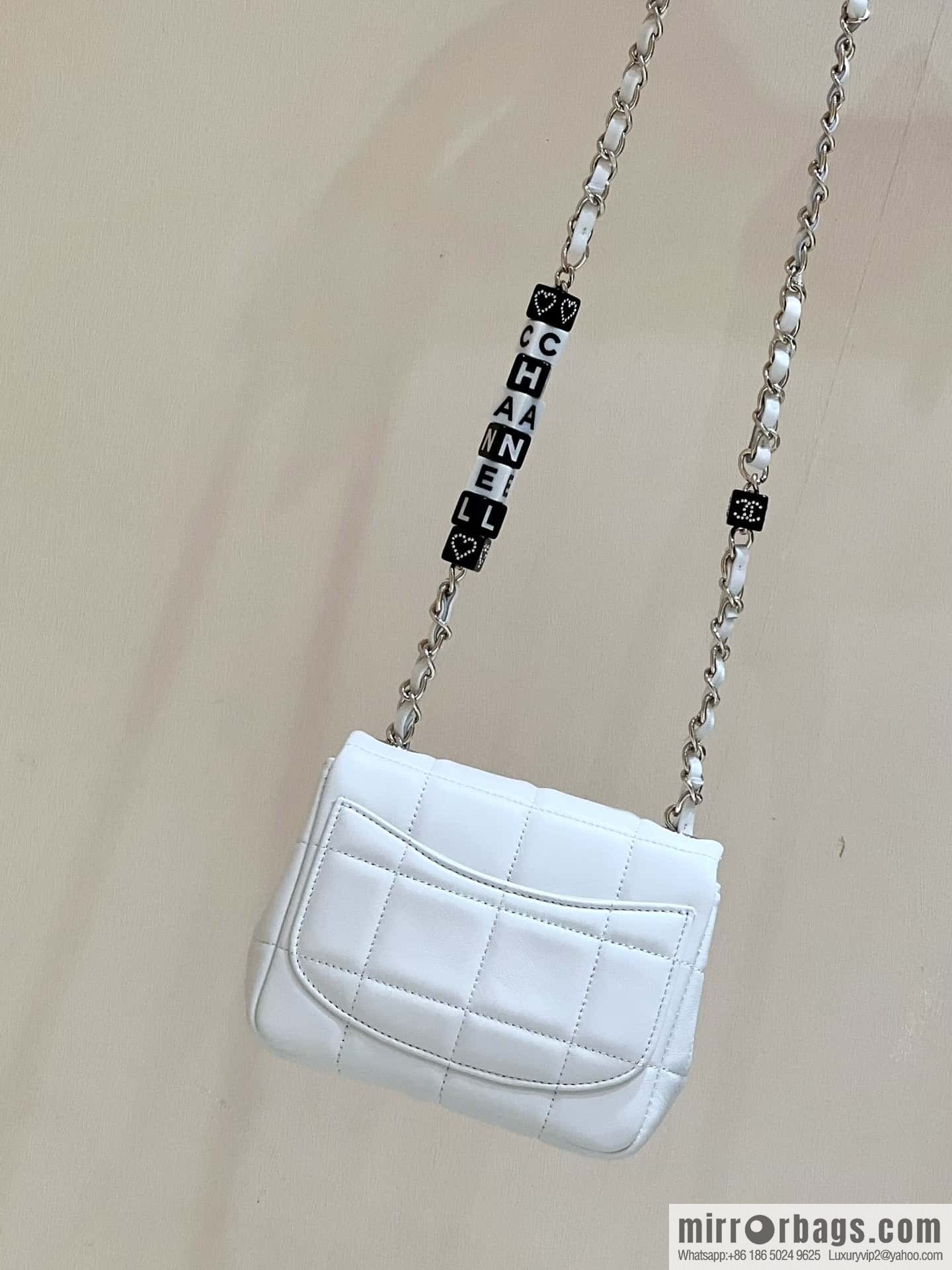 CHANEL 23C dice chain strap square fat man AS3744 white