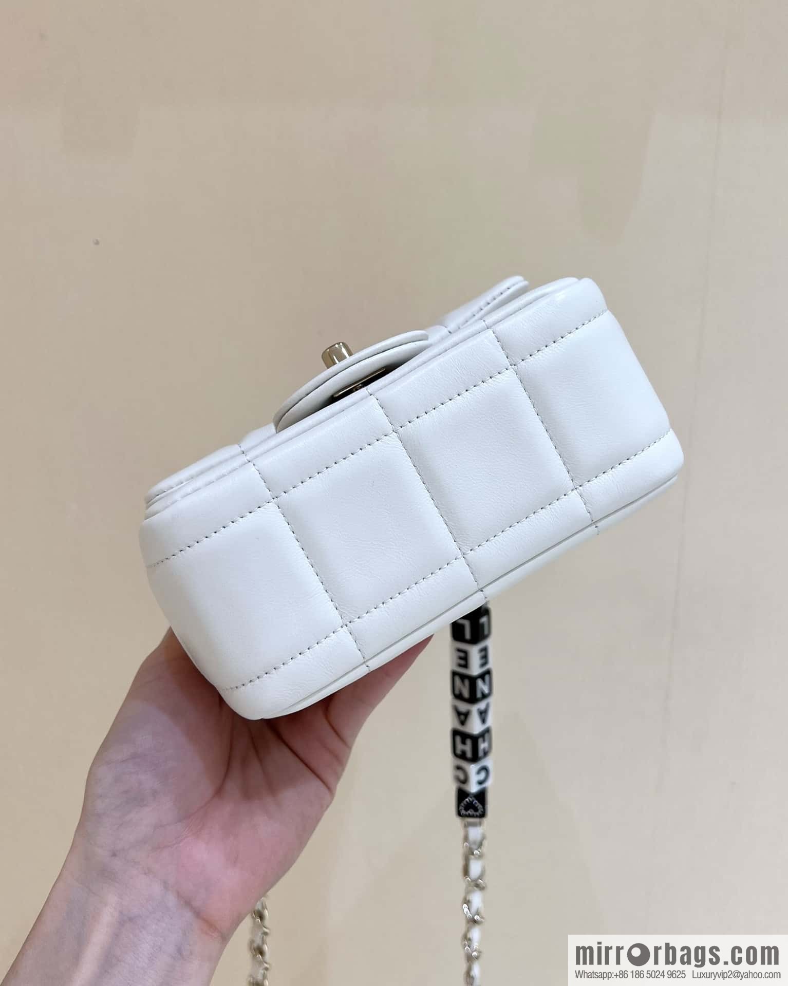 CHANEL 23C dice chain strap square fat man AS3744 white
